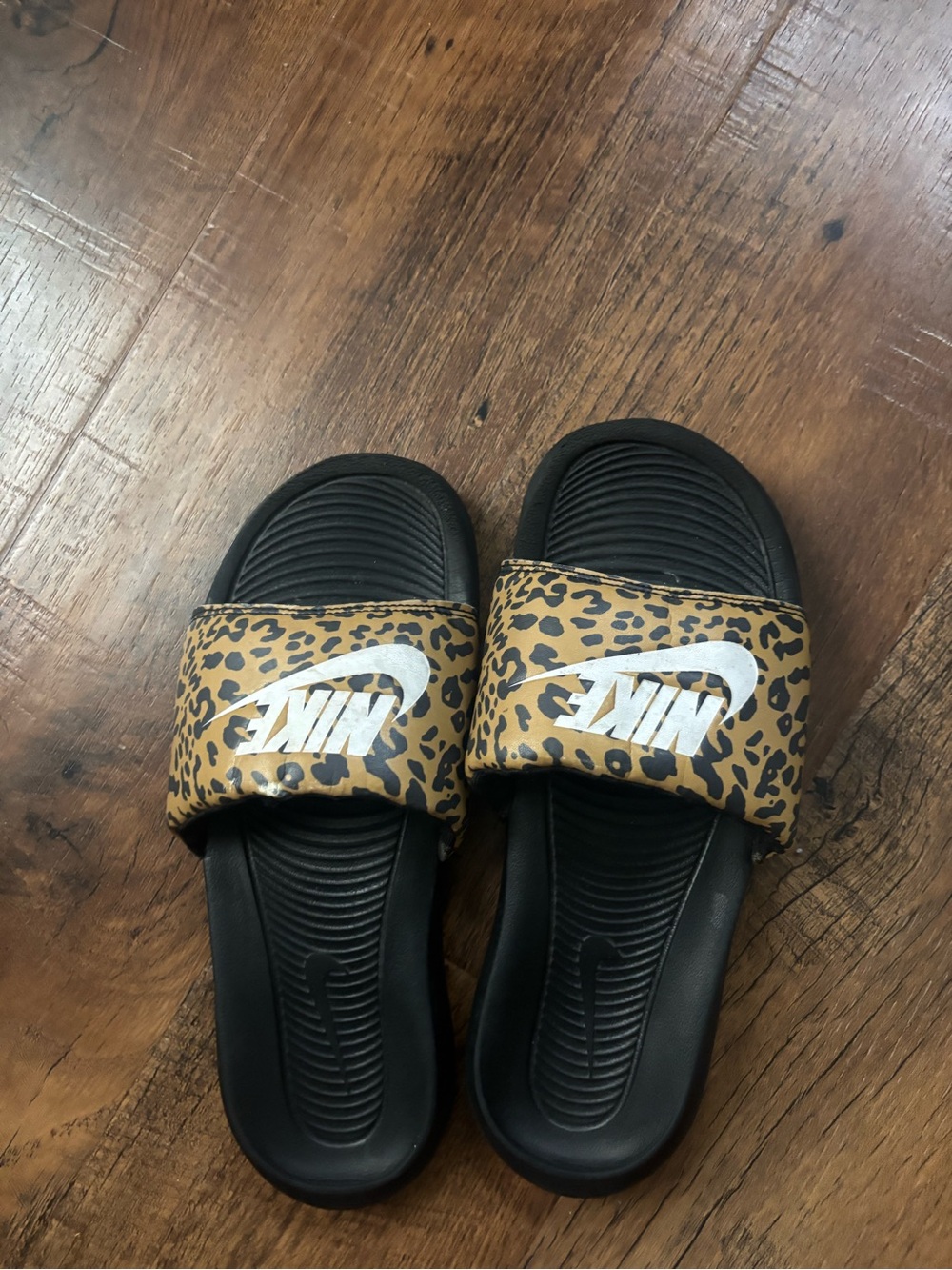 Nike Kids Leopard Print Slide Sandals - Black & Tan